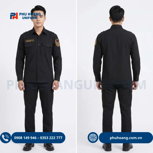 Áo bảo vệ tay dài màu đen chất liệu vải kaki cao cấp may sẵn tại Phú Hoàng Uniform