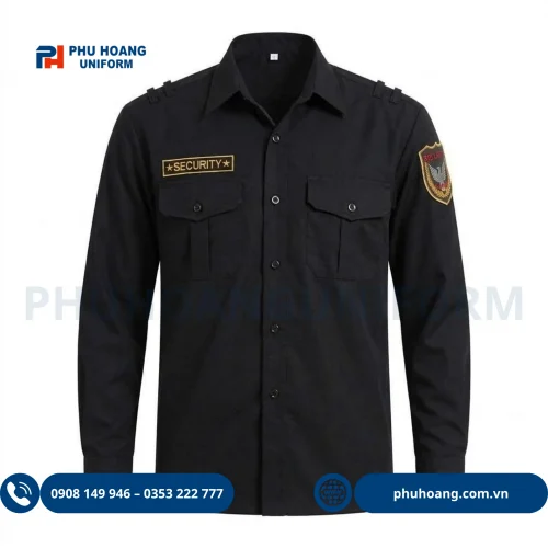 Áo bảo vệ tay dài màu đen chất liệu vải kaki cao cấp may sẵn tại Phú Hoàng Uniform