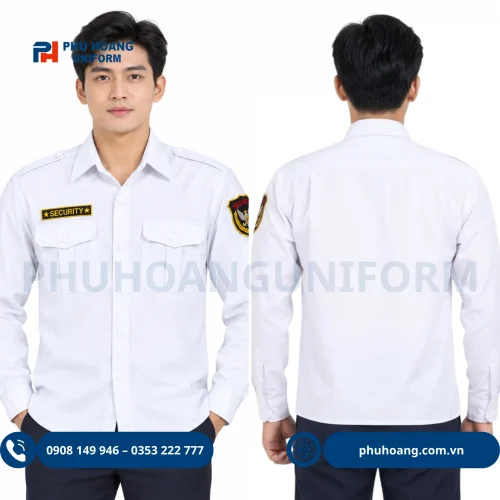 Áo bảo vệ tay dài màu trắng cao cấp, thiết kế chuẩn form, vải kate thun bền đẹp, thoáng mát. Sản phẩm chính hãng từ Phú Hoàng Uniform.