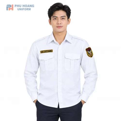 Áo bảo vệ tay dài màu trắng cao cấp, thiết kế chuẩn form, vải kate thun bền đẹp, thoáng mát. Sản phẩm chính hãng từ Phú Hoàng Uniform.