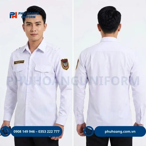 Áo bảo vệ tay dài màu trắng cao cấp, thiết kế chuẩn form, vải kate thun bền đẹp, thoáng mát. Sản phẩm chính hãng từ Phú Hoàng Uniform.