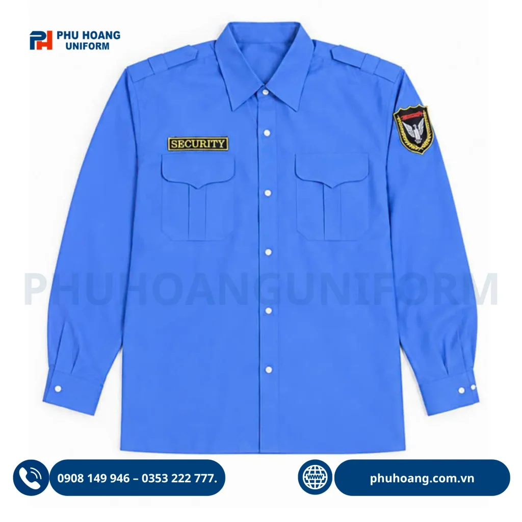 Áo Bảo Vệ Tay Dài Màu Xanh - Phú Hoàng Uniform Áo bảo vệ tay dài màu xanh dương cao cấp, form chuẩn đẹp do Phú Hoàng sản xuất.