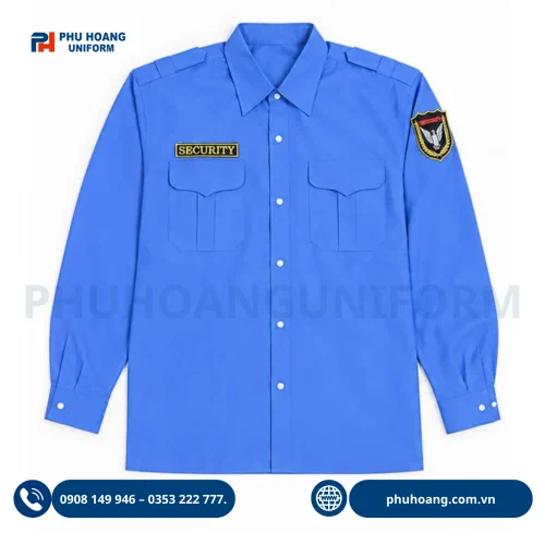Áo bảo vệ tay dài màu xanh dương cao cấp, form chuẩn đẹp do Phú Hoàng sản xuất.