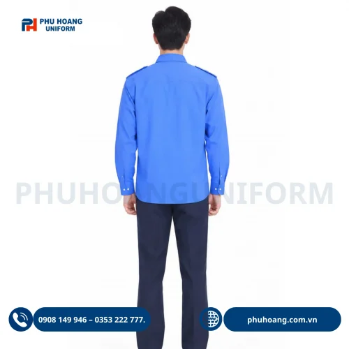 Áo bảo vệ tay dài màu xanh dương cao cấp, form chuẩn đẹp do Phú Hoàng sản xuất.