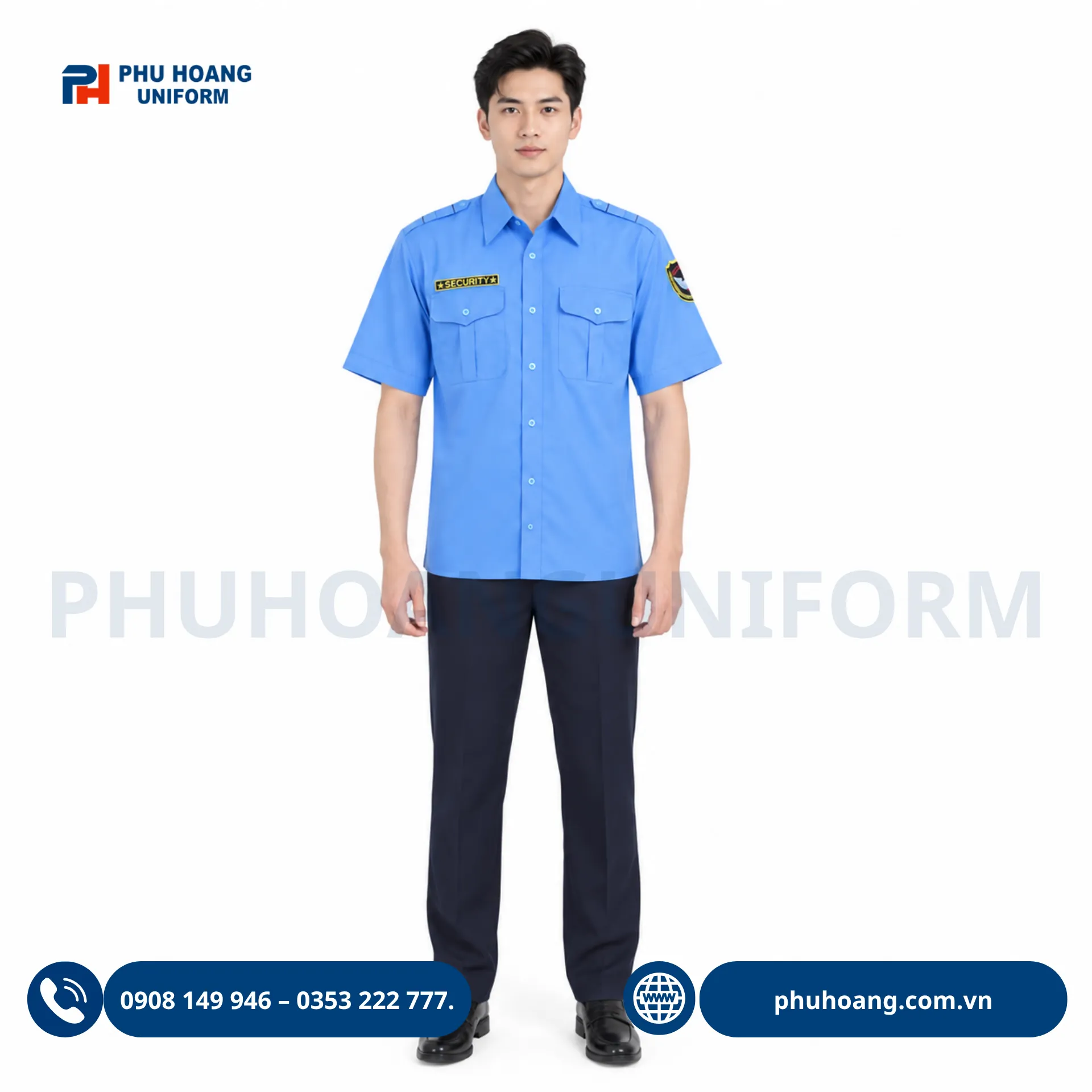 ao-bao-ve-tay-ngan-mau-xanh (1) Xưởng may Đồng phục Phú Hoàng chuyên cung cấp áo bảo vệ tay ngắn màu xanh cao cấp