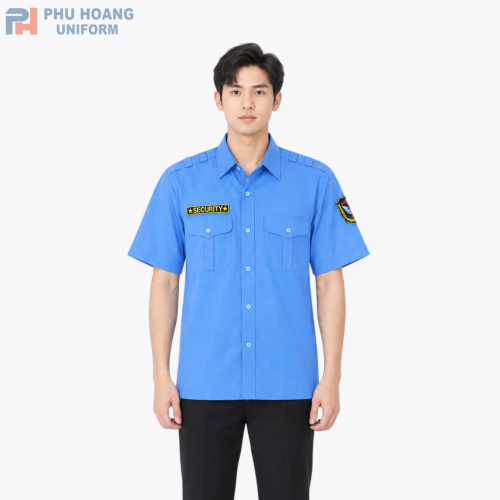 Xưởng may Đồng phục Phú Hoàng chuyên cung cấp áo bảo vệ tay ngắn màu xanh cao cấp