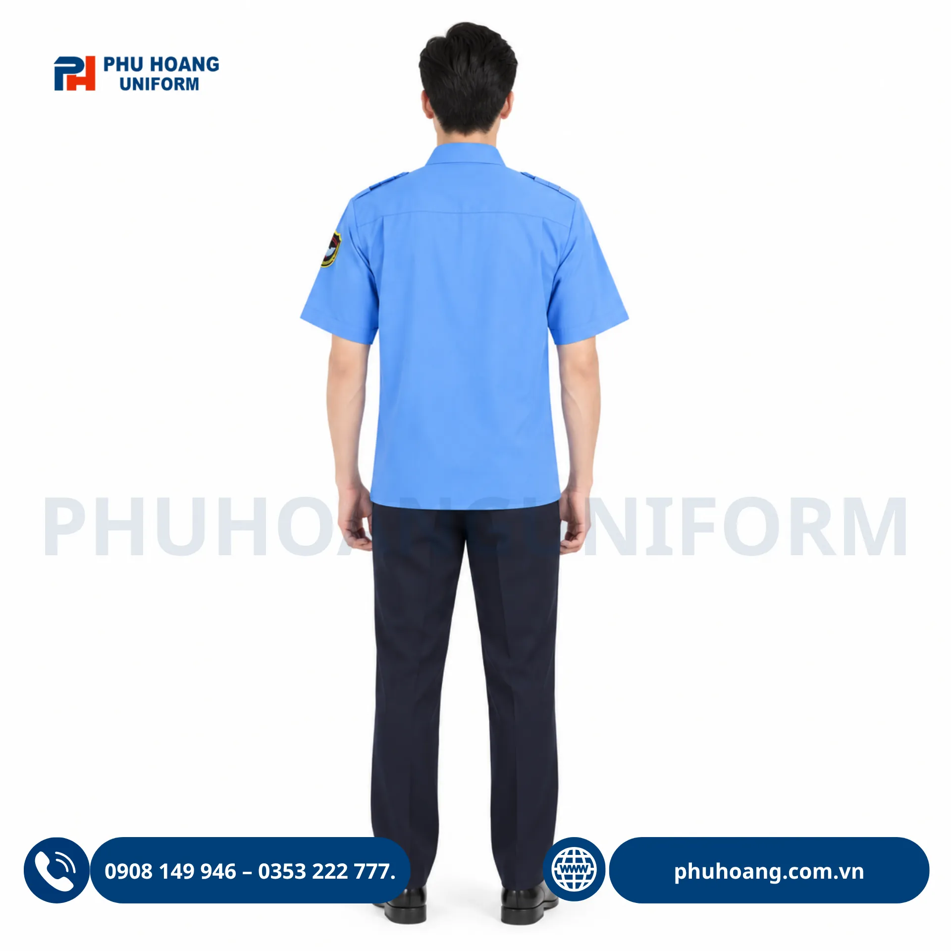 ao-bao-ve-tay-ngan-mau-xanh (2) Xưởng may Đồng phục Phú Hoàng chuyên cung cấp áo bảo vệ tay ngắn màu xanh cao cấp
