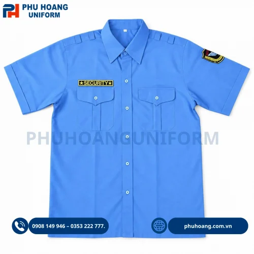 Xưởng may Đồng phục Phú Hoàng chuyên cung cấp áo bảo vệ tay ngắn màu xanh cao cấp