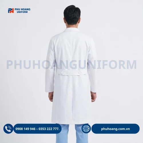 Áo blouse bác sĩ tay dài nam nữ màu trắng cao cấp Phú Hoàng Uniform
