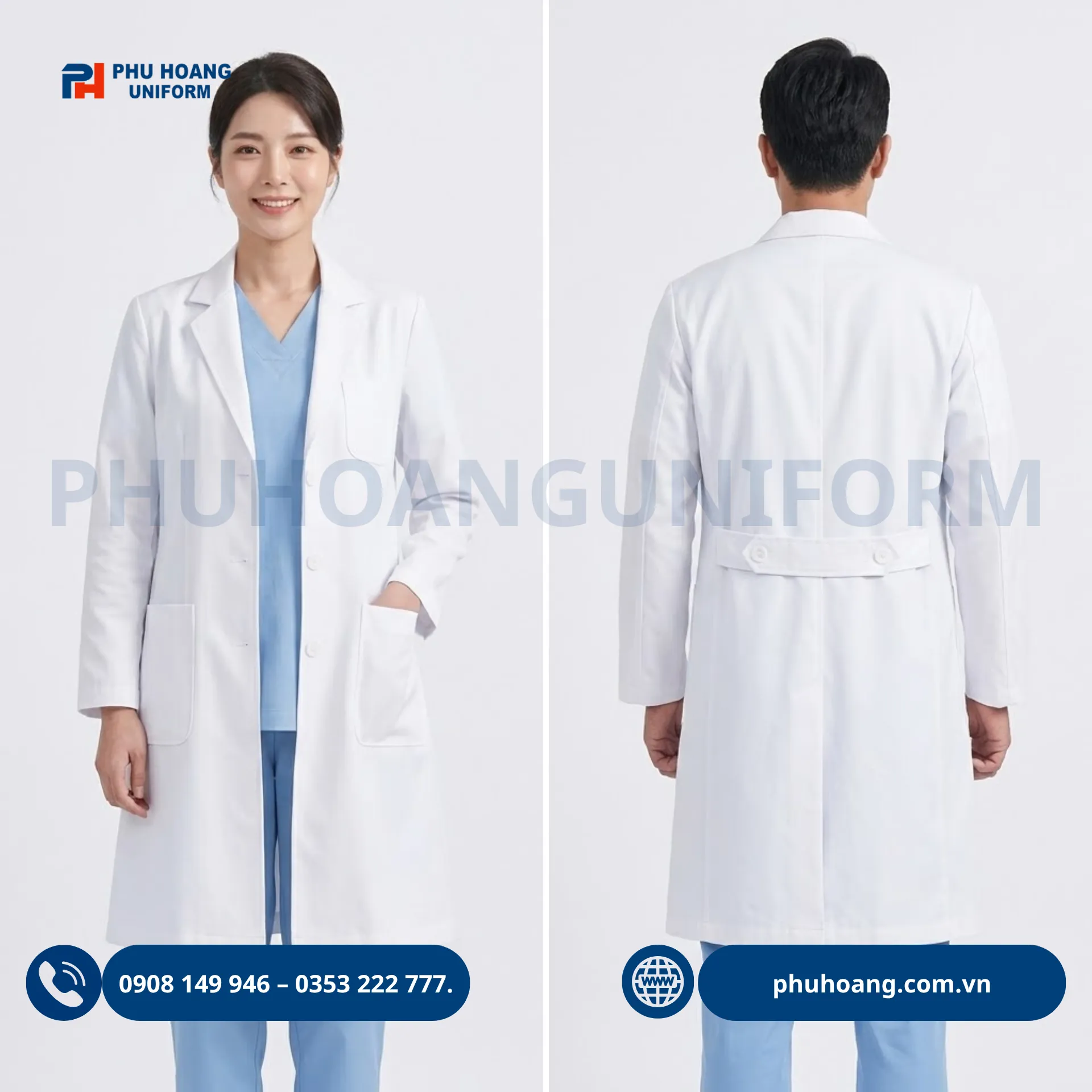 ao-blouse-bac-si-tay-dai (4) Áo blouse bác sĩ tay dài nam nữ màu trắng cao cấp Phú Hoàng Uniform