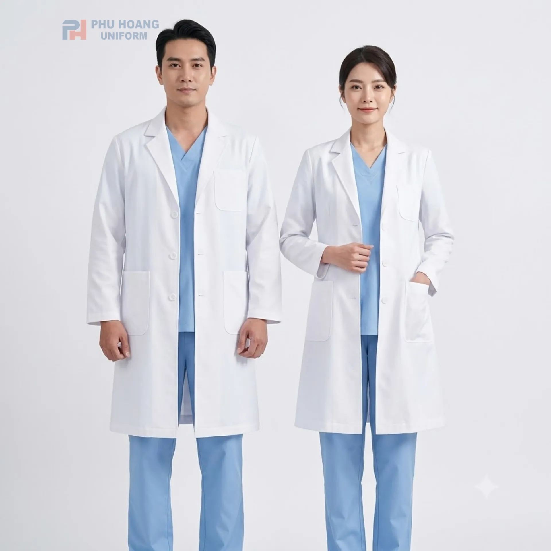 ao-blouse-bac-si-tay-dai Áo blouse bác sĩ tay dài nam nữ màu trắng cao cấp Phú Hoàng Uniform