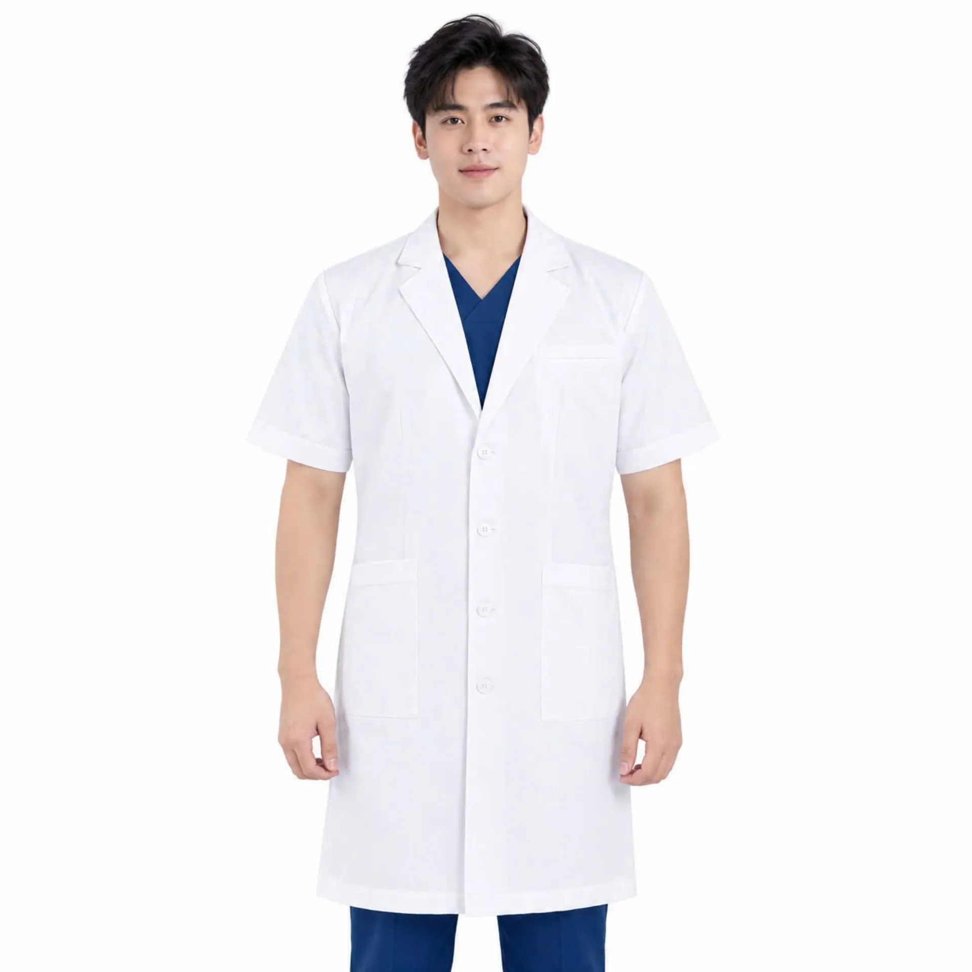 ao-blouse-bac-si-tay-ngan (7) Hình ảnh mẫu áo blouse bác sĩ tay ngắn nam màu trắng cao cấp, form chuẩn y tế của Phú Hoàng Uniform.