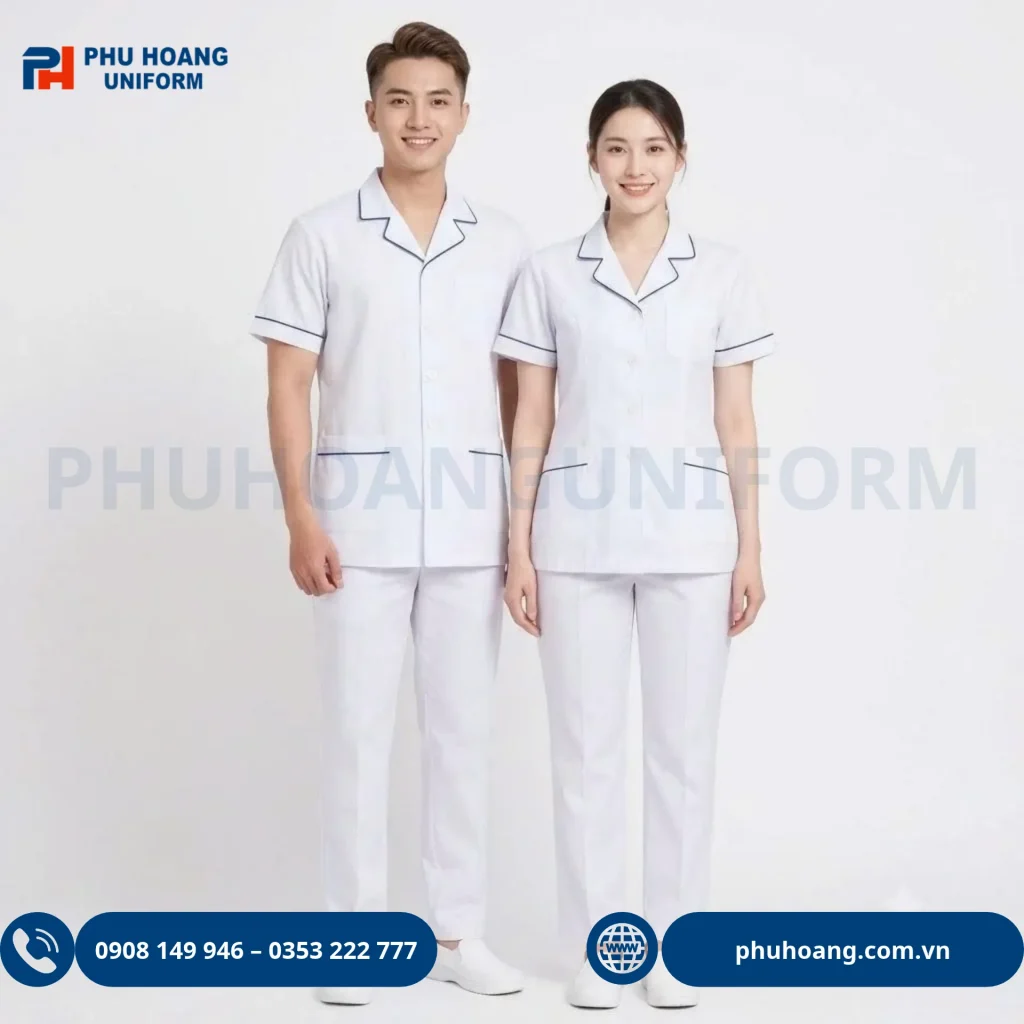 Bộ blouse dược sĩ trắng viền xanh Bộ blouse dược sĩ trắng viền xanh, thiết kế thanh lịch, chuyên nghiệp, phù hợp làm đồng phục cho dược sĩ, nhà thuốc và cơ sở y tế.