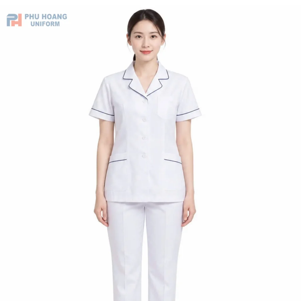 Bộ blouse dược sĩ trắng viền xanh Bộ blouse dược sĩ trắng viền xanh, thiết kế thanh lịch, chuyên nghiệp, phù hợp làm đồng phục cho dược sĩ, nhà thuốc và cơ sở y tế.