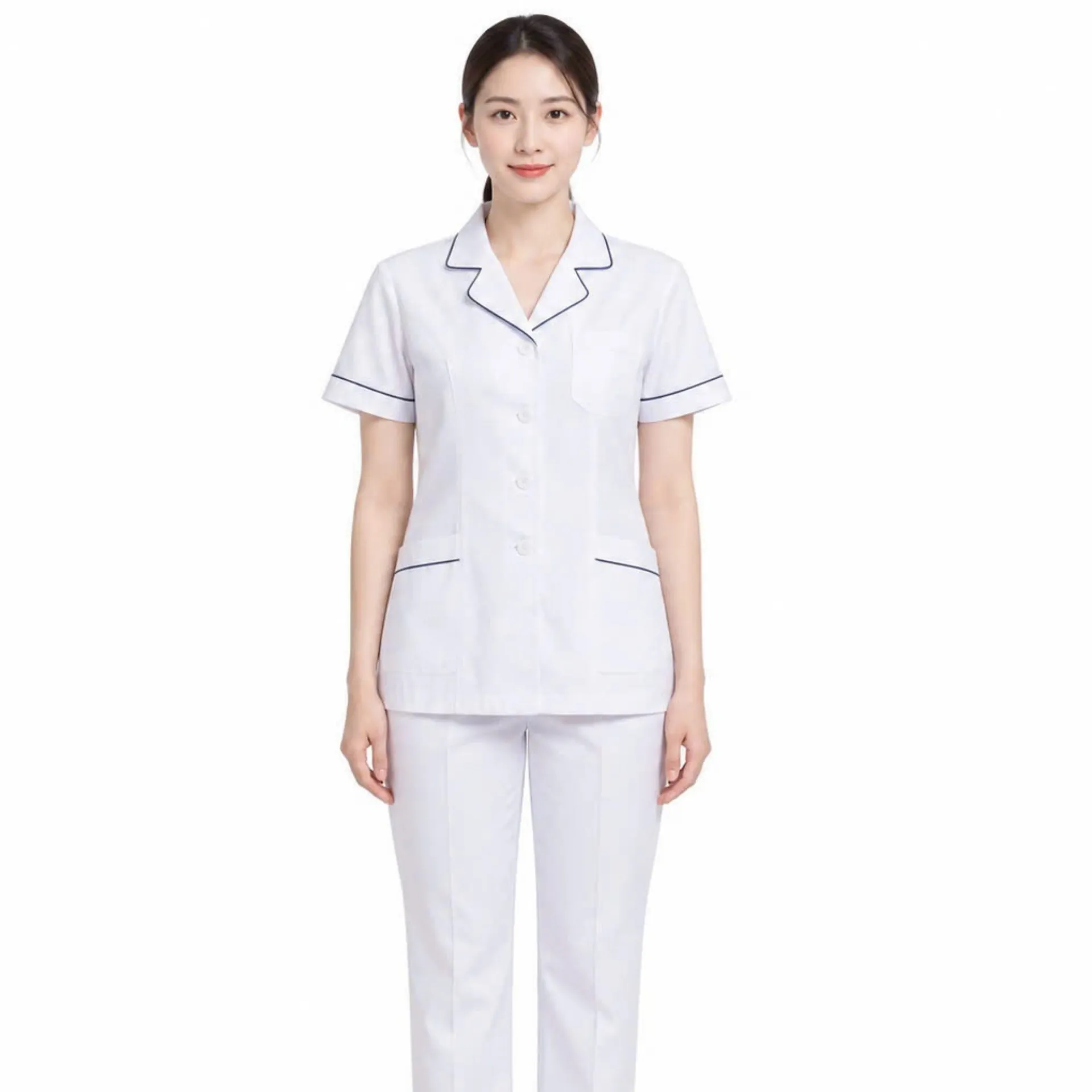 bo-blouse-duoc-si-trang-vien-xanh (7) Bộ blouse dược sĩ trắng viền xanh, thiết kế thanh lịch, chuyên nghiệp, phù hợp làm đồng phục cho dược sĩ, nhà thuốc và cơ sở y tế.