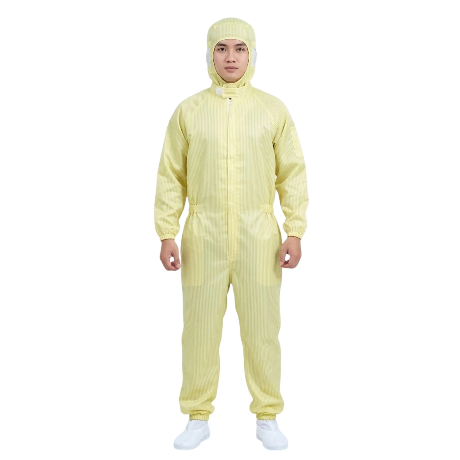 bo-phong-sach-chong-tinh-dien-lien-than-mau-vang 15 Bộ phòng sạch chống tĩnh điện liền thân màu vàng, khóa kéo màu trắng, bo chun ống quần và cổ tay, chất vải polyester pha sợi carbon. Hotline 0353 222 777