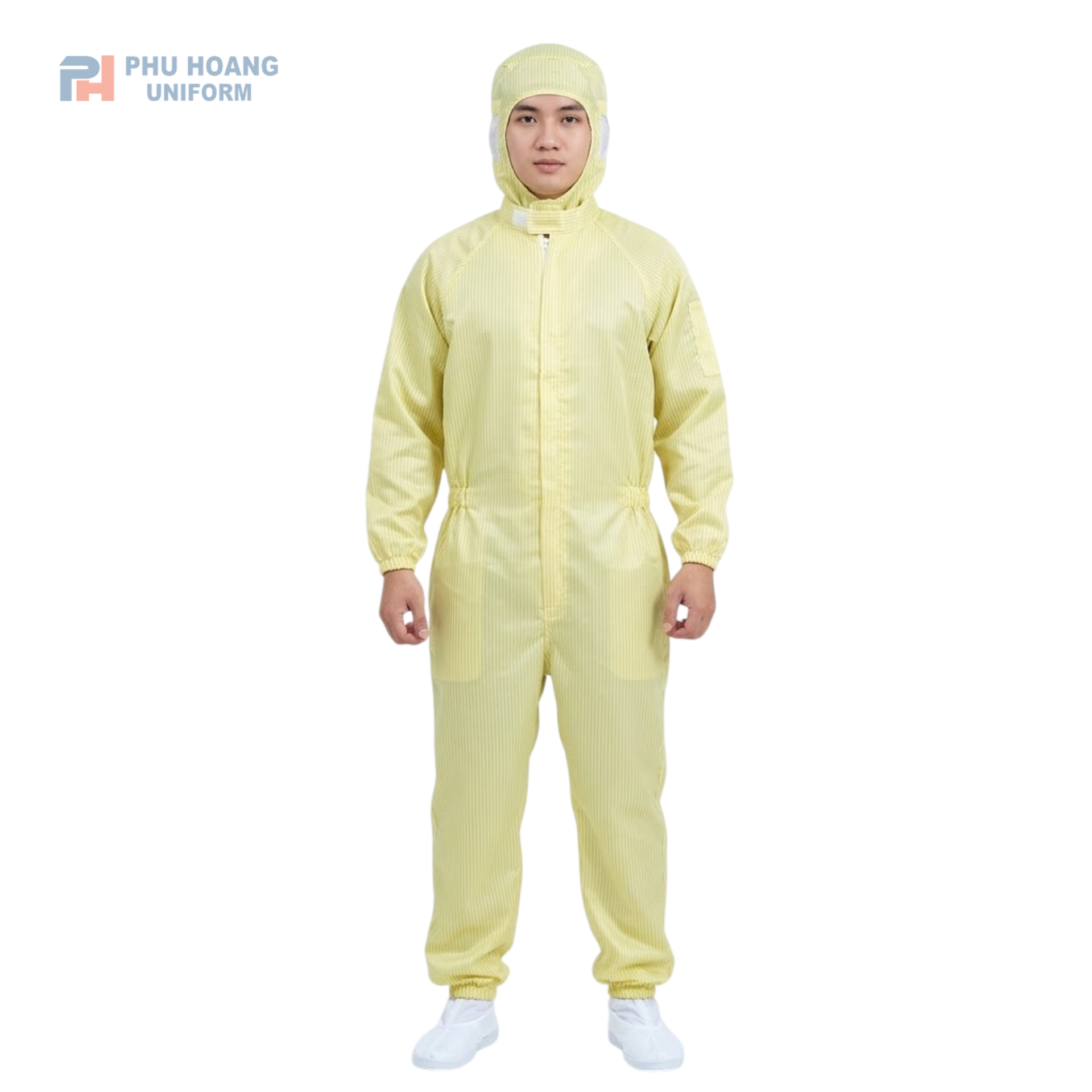 bo-phong-sach-chong-tinh-dien-lien-than-mau-vang Bộ phòng sạch chống tĩnh điện liền thân màu vàng, khóa kéo màu trắng, bo chun ống quần và cổ tay, chất vải polyester pha sợi carbon. Hotline 0353 222 777