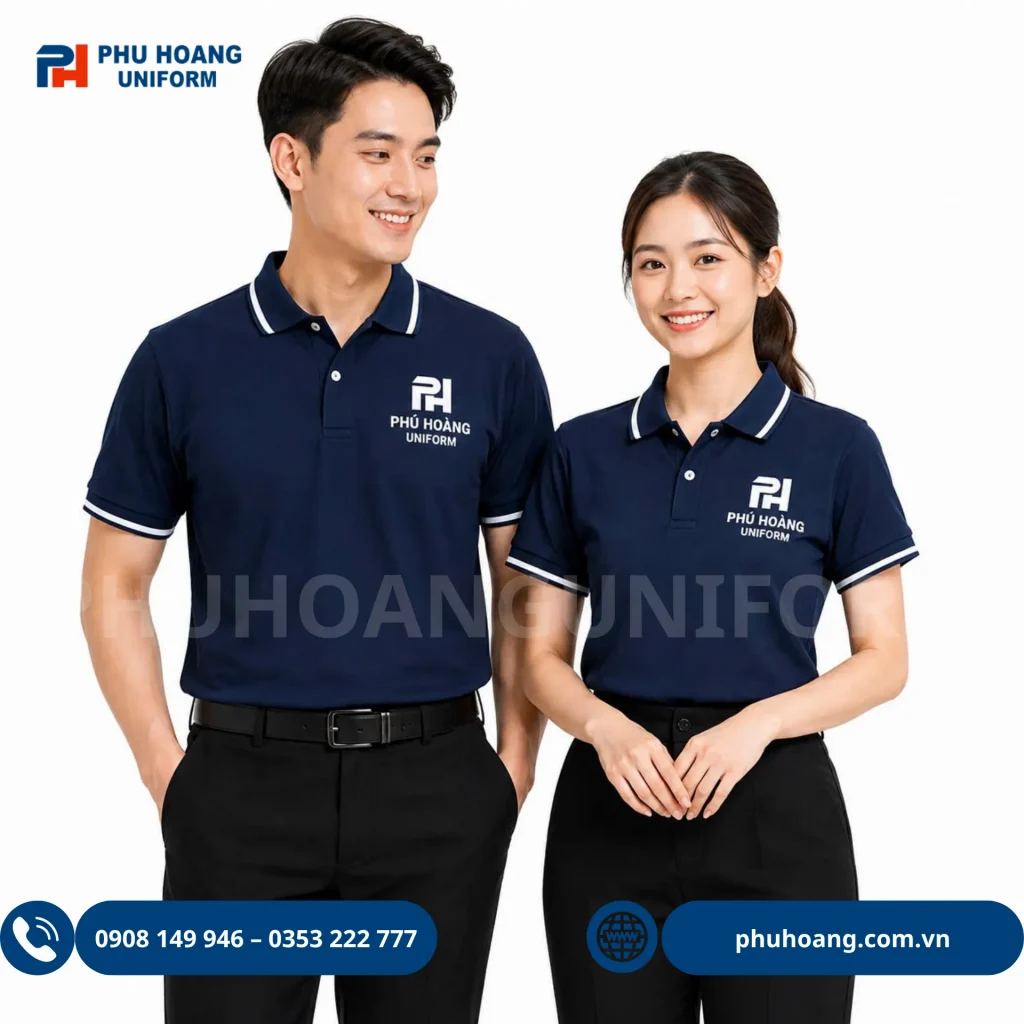 Áo thun đồng phục Bộ sưu tập đồng phục phục vụ hiện đại, chuyên nghiệp, tinh tế bao gồm tạp dề phục vụ, áo thun, áo bếp Nhật và đồng phục phục vụ khách hàng tại Phú Hoàng Uniform.