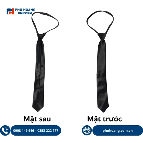 Cà vạt dây kéo thắt sẵn màu đen, thiết kế gọn gàng, dễ sử dụng và phù hợp phối cùng áo sơ mi đồng phục.