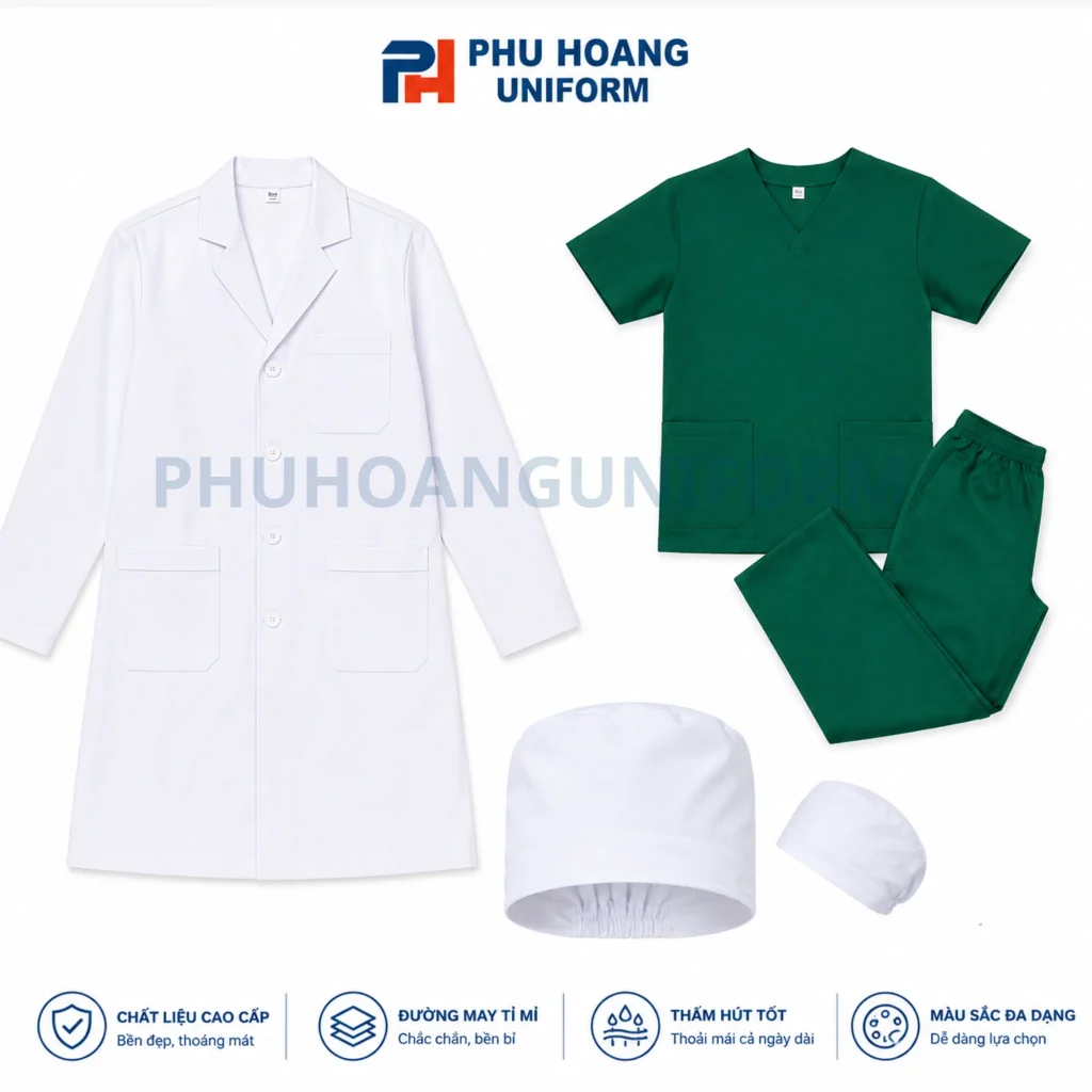 Mẫu đồng phục y tế, áo blouse và đồ scrub Đặt may đồng phục bệnh viện, đồ scrub, áo blouse y tế chất lượng cao, thoáng mát tại Phú Hoàng Uniform