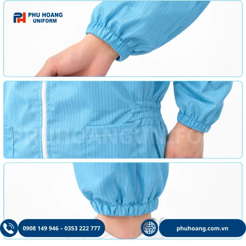 Bộ đồ chống tĩnh điện áo rời quần màu xanh chuẩn phòng sạch.