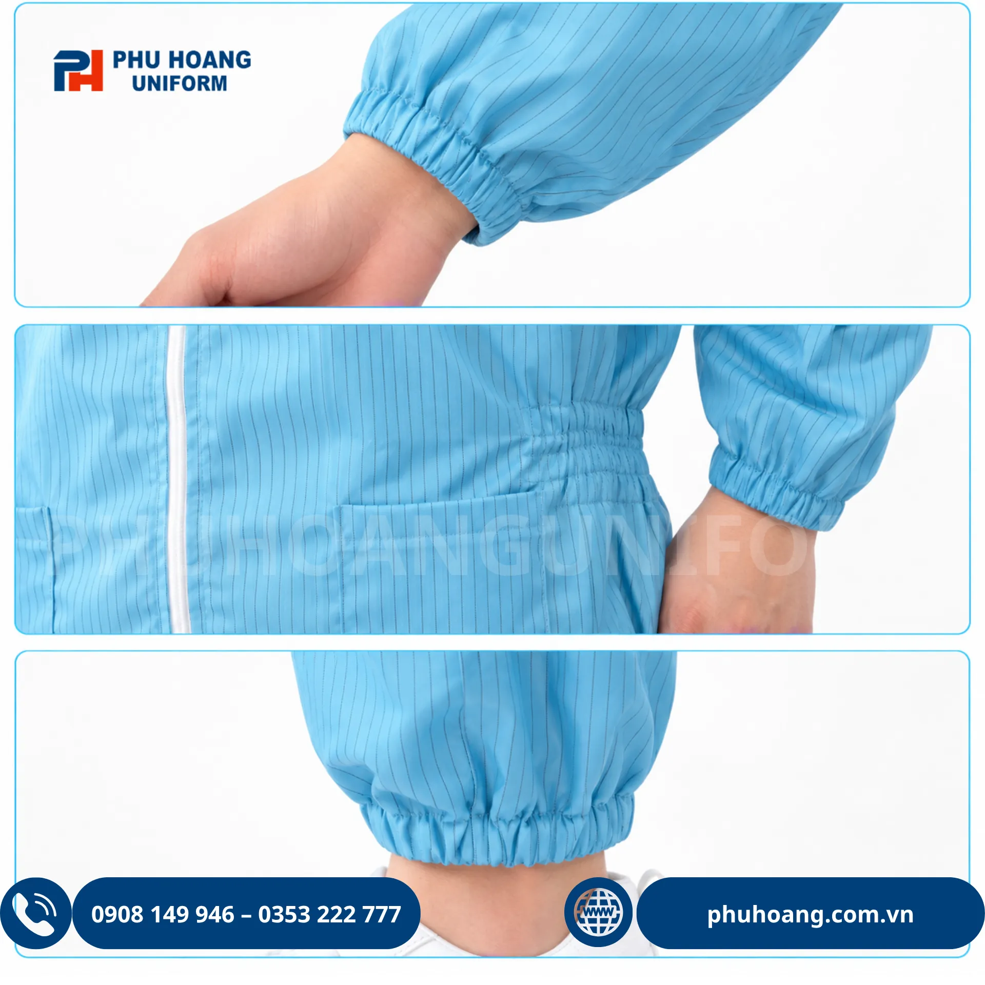 do-chong-tinh-dien-ao-roi-quan-mau-xanh (4) Bộ đồ chống tĩnh điện áo rời quần màu xanh chuẩn phòng sạch.