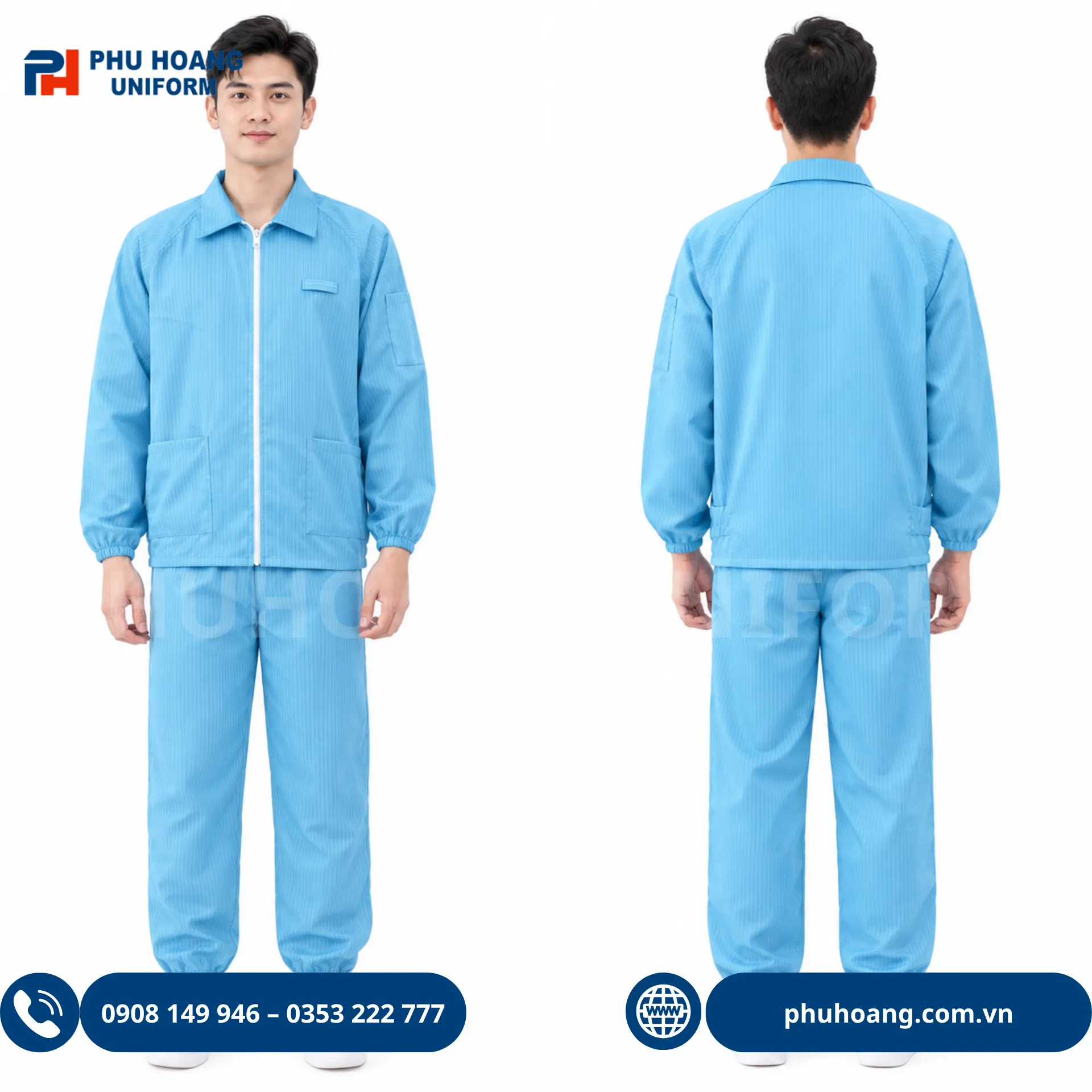 do-chong-tinh-dien-ao-roi-quan-mau-xanh 6 Bộ đồ chống tĩnh điện áo rời quần màu xanh chuẩn phòng sạch.