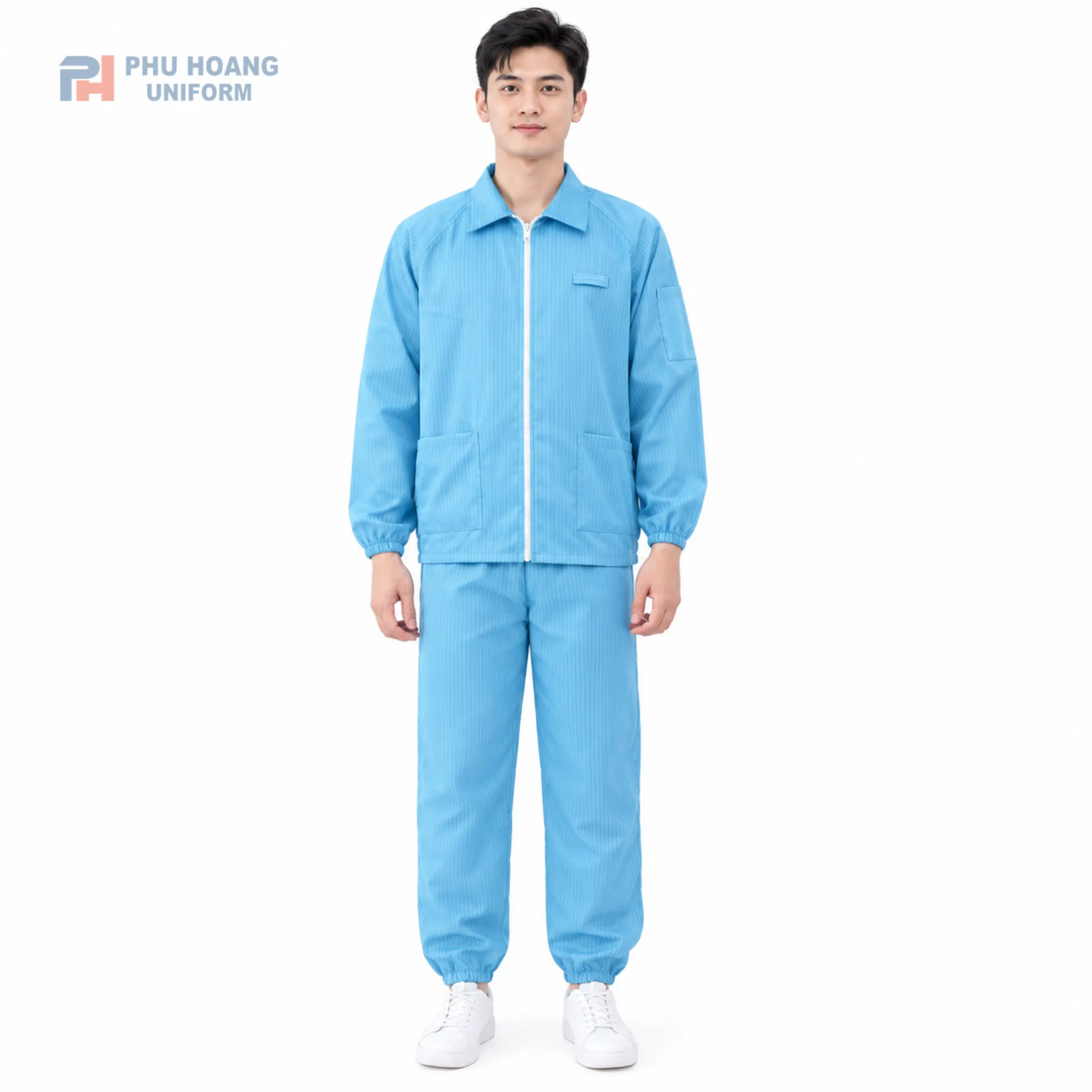 do-chong-tinh-dien-ao-roi-quan-mau-xanh Bộ đồ chống tĩnh điện áo rời quần màu xanh chuẩn phòng sạch.
