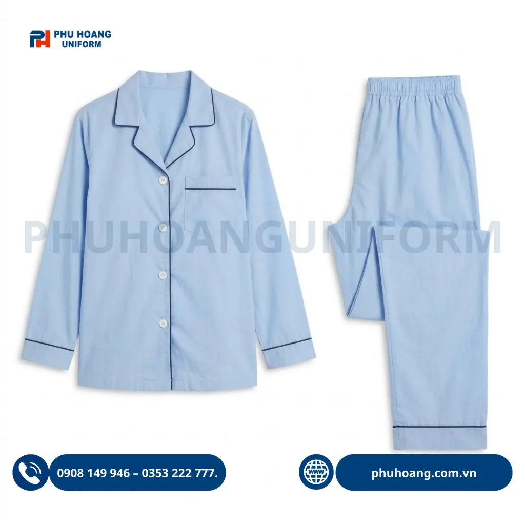 Mẫu đồng phục bệnh nhân trơn viền pijama tay dài thoải mái dành cho nam và nữ. Mẫu đồng phục bệnh nhân trơn viền pijama tay dài thoải mái dành cho nam và nữ.