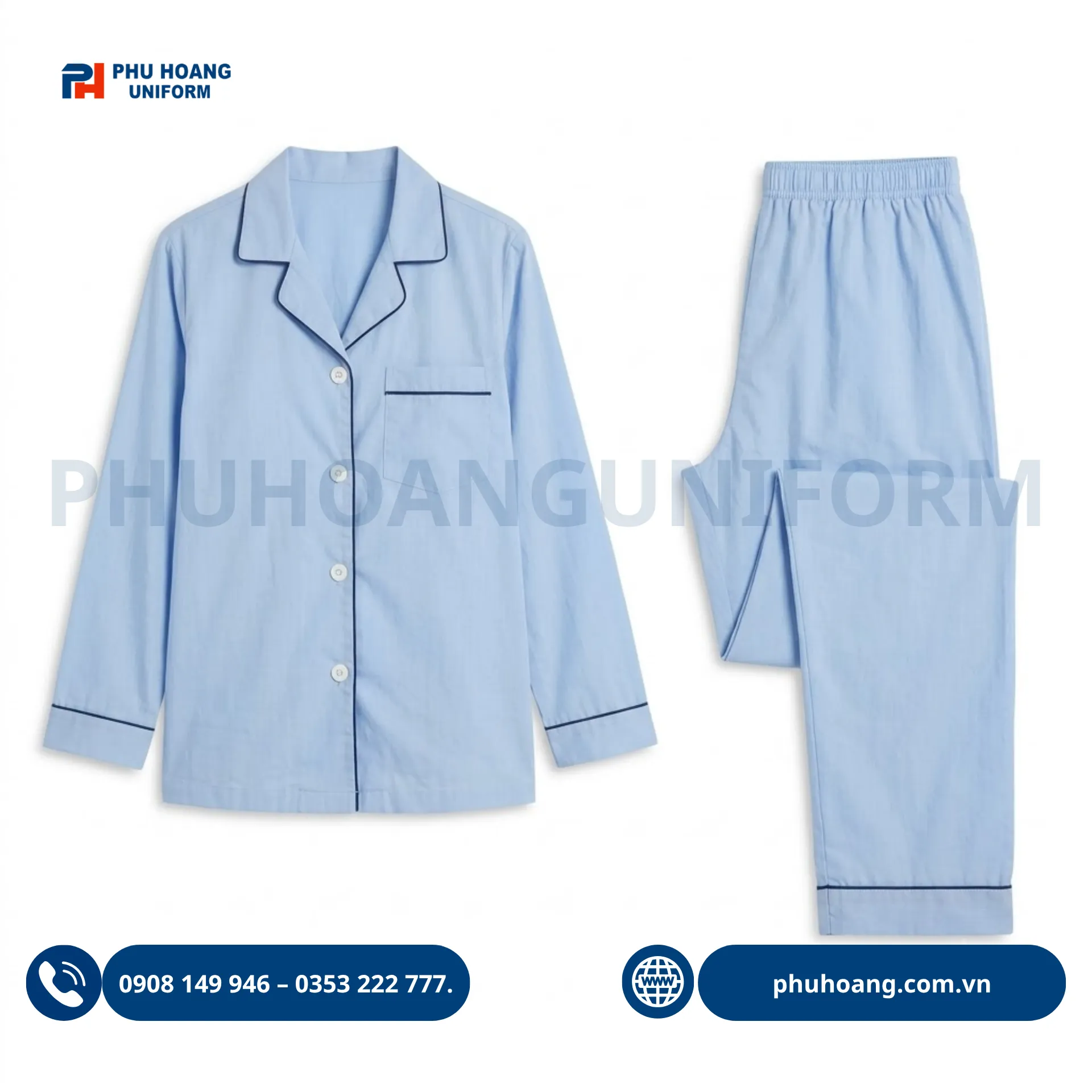 dong-phuc-benh-nhan-tron-vien (3) Mẫu đồng phục bệnh nhân trơn viền pijama tay dài thoải mái dành cho nam và nữ.