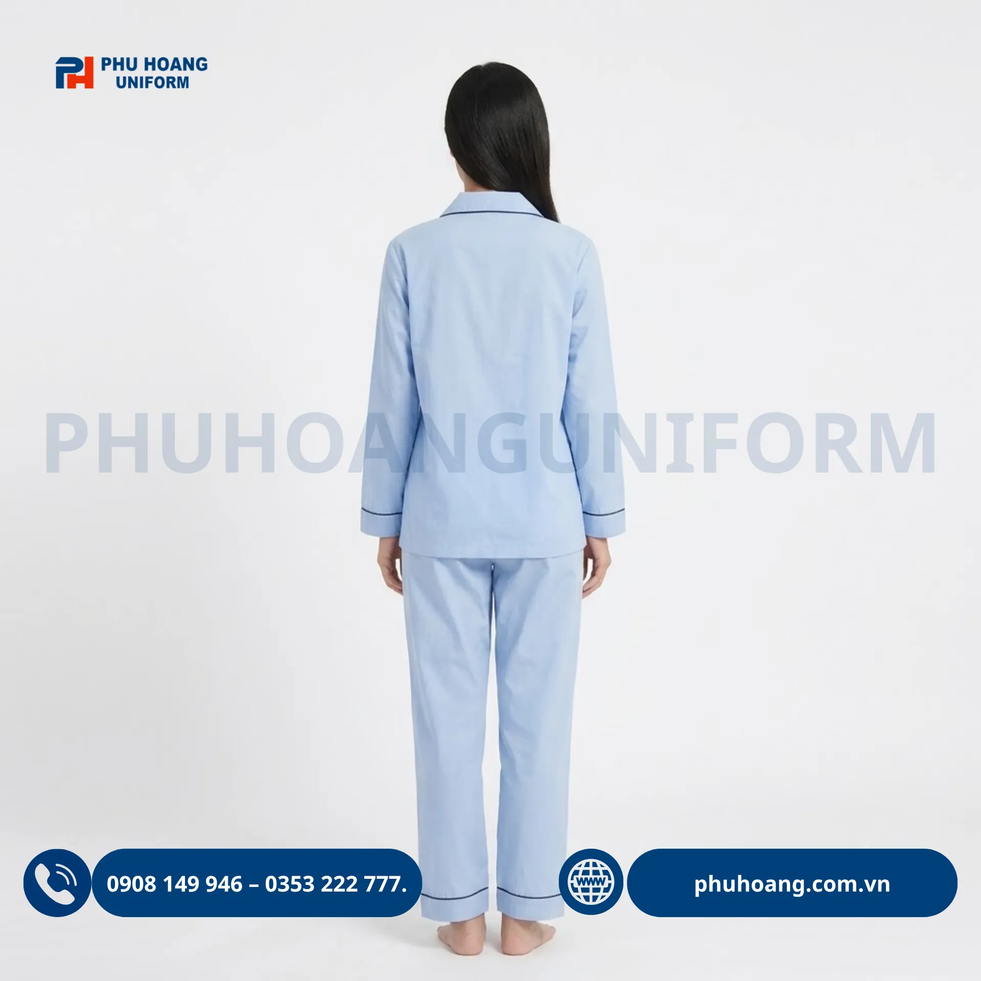 dong-phuc-benh-nhan-tron-vien (4) Mẫu đồng phục bệnh nhân trơn viền pijama tay dài thoải mái dành cho nam và nữ.