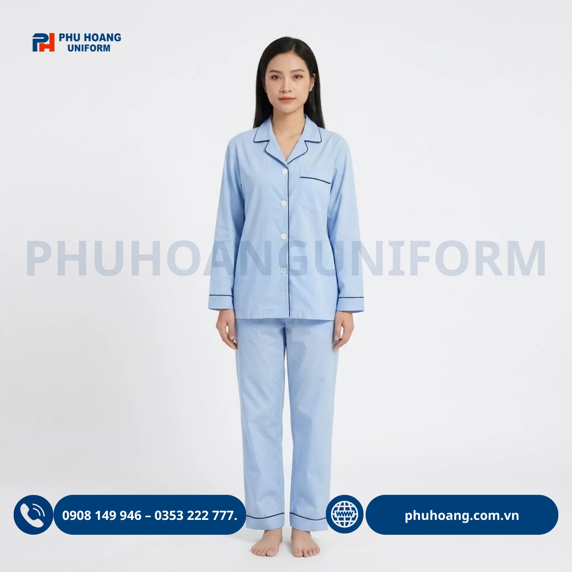 dong-phuc-benh-nhan-tron-vien (5) Mẫu đồng phục bệnh nhân trơn viền pijama tay dài thoải mái dành cho nam và nữ.