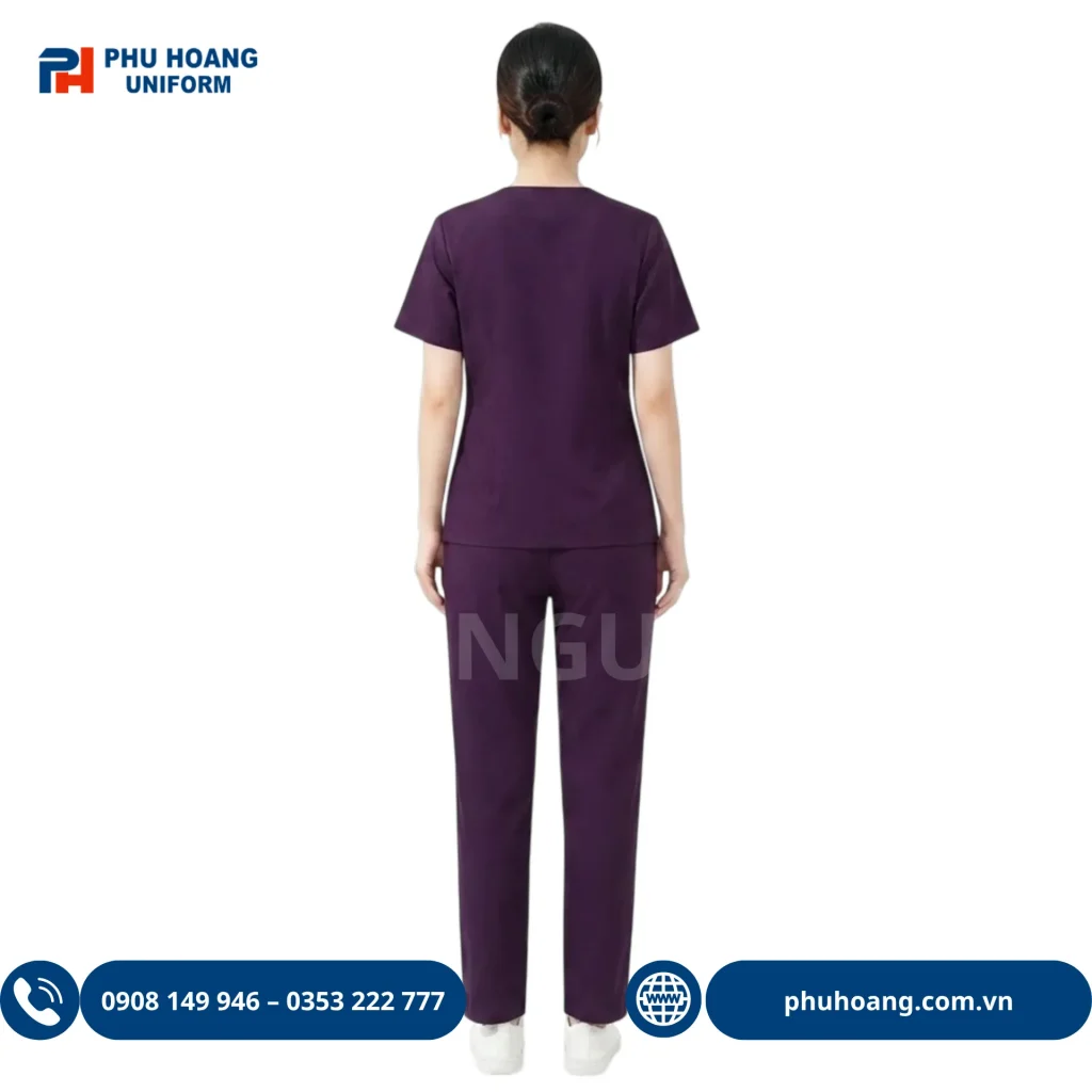 Bộ Scrub Y Tế Màu Tím Đậm Đồng phục scrub y tế màu tím đậm chất vải cotton lạnh cho điều dưỡng và spa