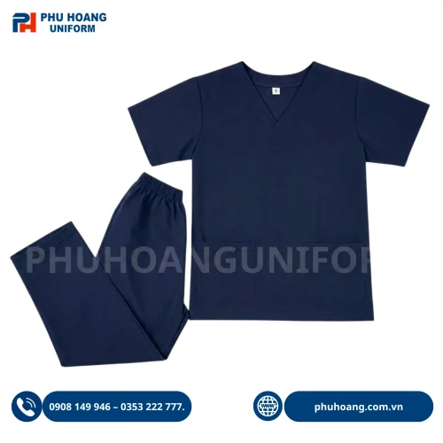 Đồng phục scrub y tế màu xanh than sang trọng, chuyên nghiệp tại Phú Hoàng Uniform