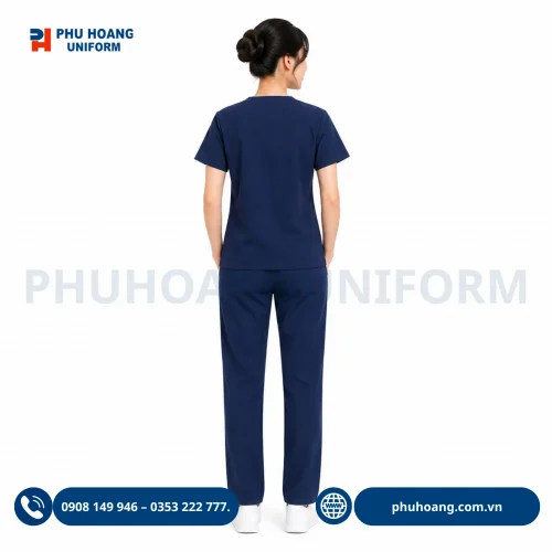Đồng phục scrub y tế màu xanh than sang trọng, chuyên nghiệp tại Phú Hoàng Uniform