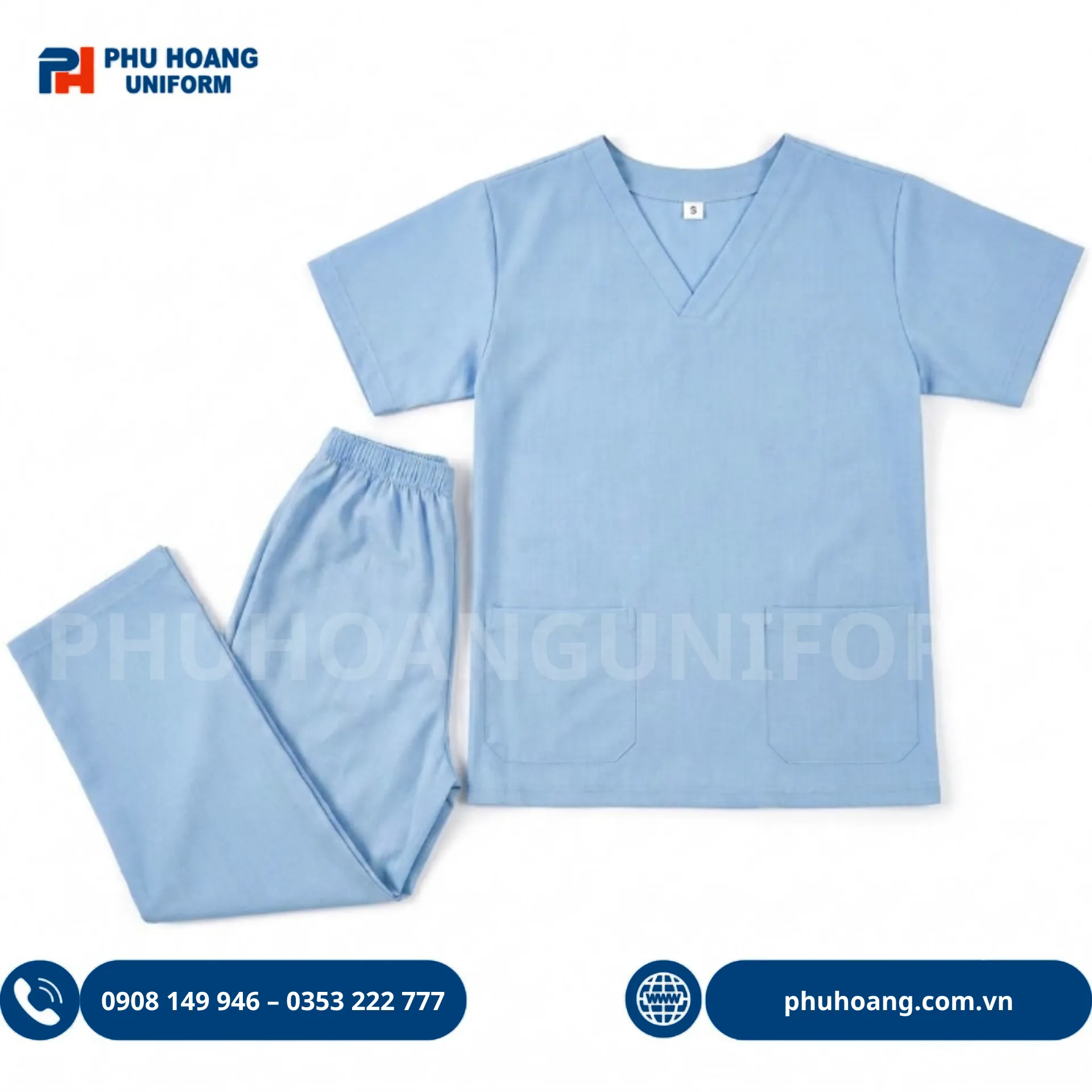 dong-phuc-scrub-y-te-xanh-nhat (2) Bộ đồng phục scrub y tế màu xanh nhạt thiết kế áo cổ V và quần dài ống suông
