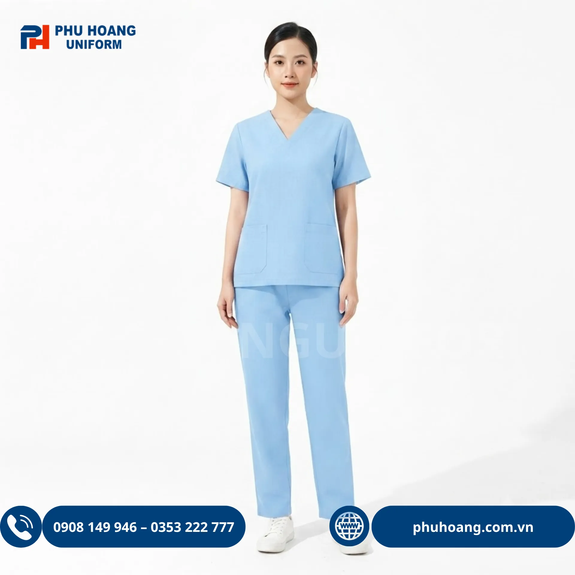 dong-phuc-scrub-y-te-xanh-nhat (3) Bộ đồng phục scrub y tế màu xanh nhạt thiết kế áo cổ V và quần dài ống suông