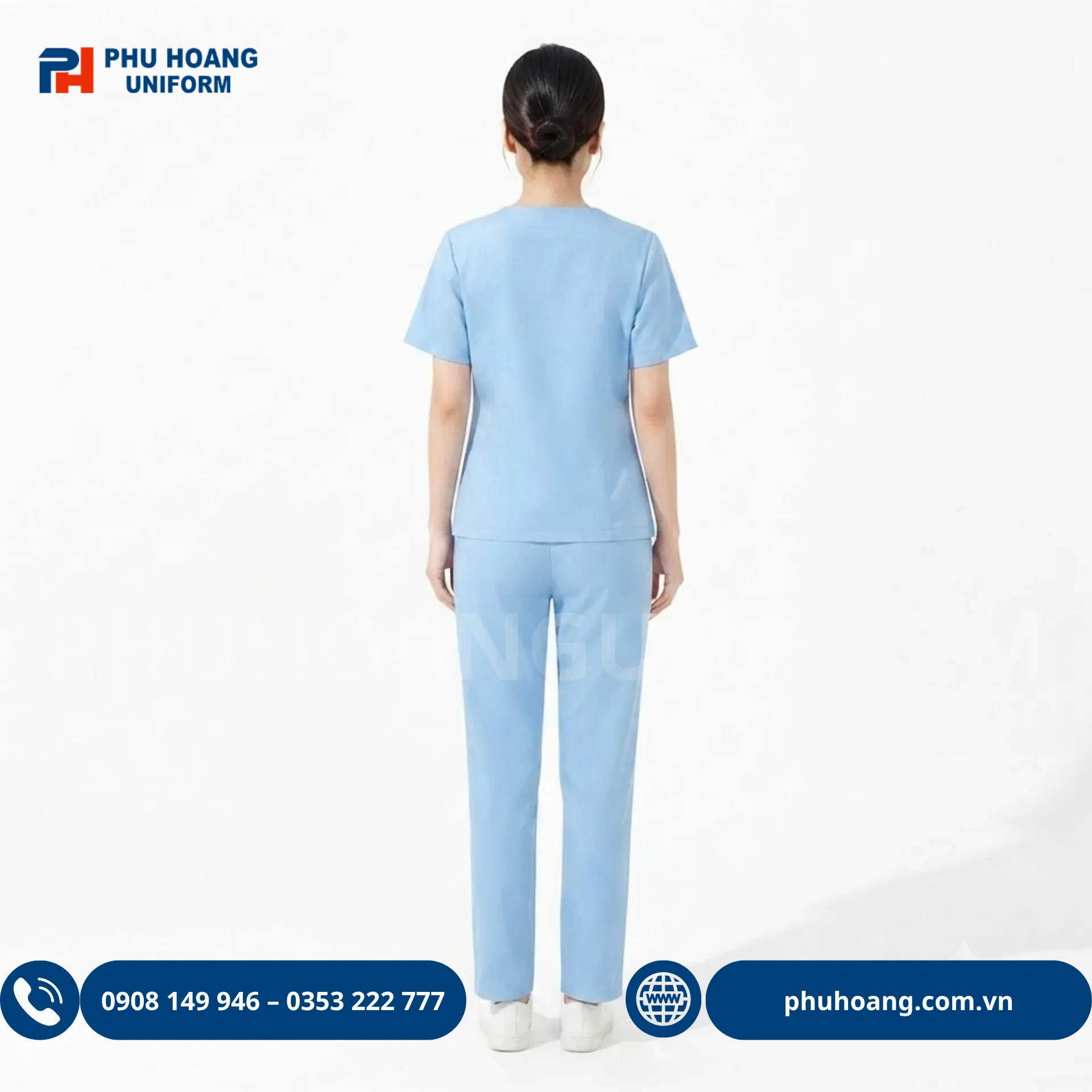 dong-phuc-scrub-y-te-xanh-nhat (4) Bộ đồng phục scrub y tế màu xanh nhạt thiết kế áo cổ V và quần dài ống suông