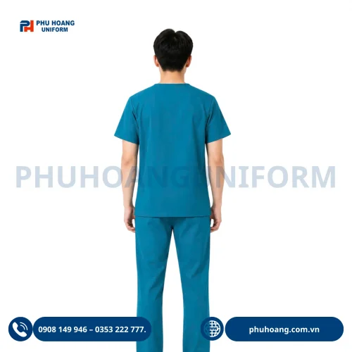 Đồng phục scrubs điều dưỡng màu xanh đậm chất vải cotton lạnh cao cấp may sẵn tại xưởng Phú Hoàng