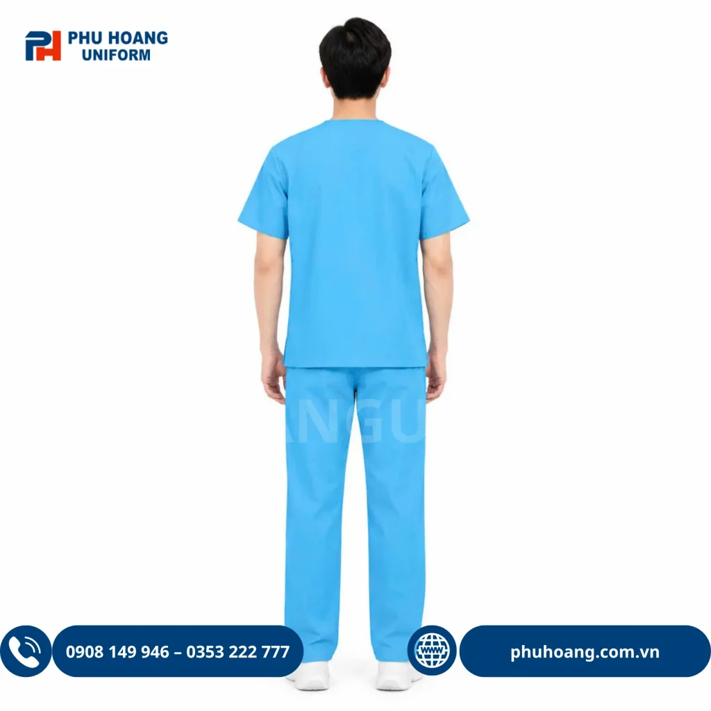 Đồng phục scrubs điều dưỡng do Phú Hoàng sản xuất Bộ đồng phục scrubs điều dưỡng màu xanh sáng chất vải cao cấp may sẵn tại xưởng Phú Hoàng