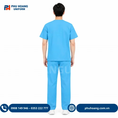 Bộ đồng phục scrubs điều dưỡng màu xanh sáng chất vải cao cấp may sẵn tại xưởng Phú Hoàng
