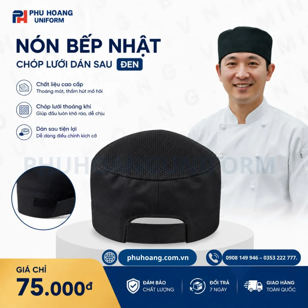 Nón đầu bếp đặt may theo yêu cầu Nón đầu bếp may theo yêu cầu, thiết kế chuyên nghiệp, phù hợp làm đồng phục bếp cho nhà hàng, khách sạn và quán ăn.