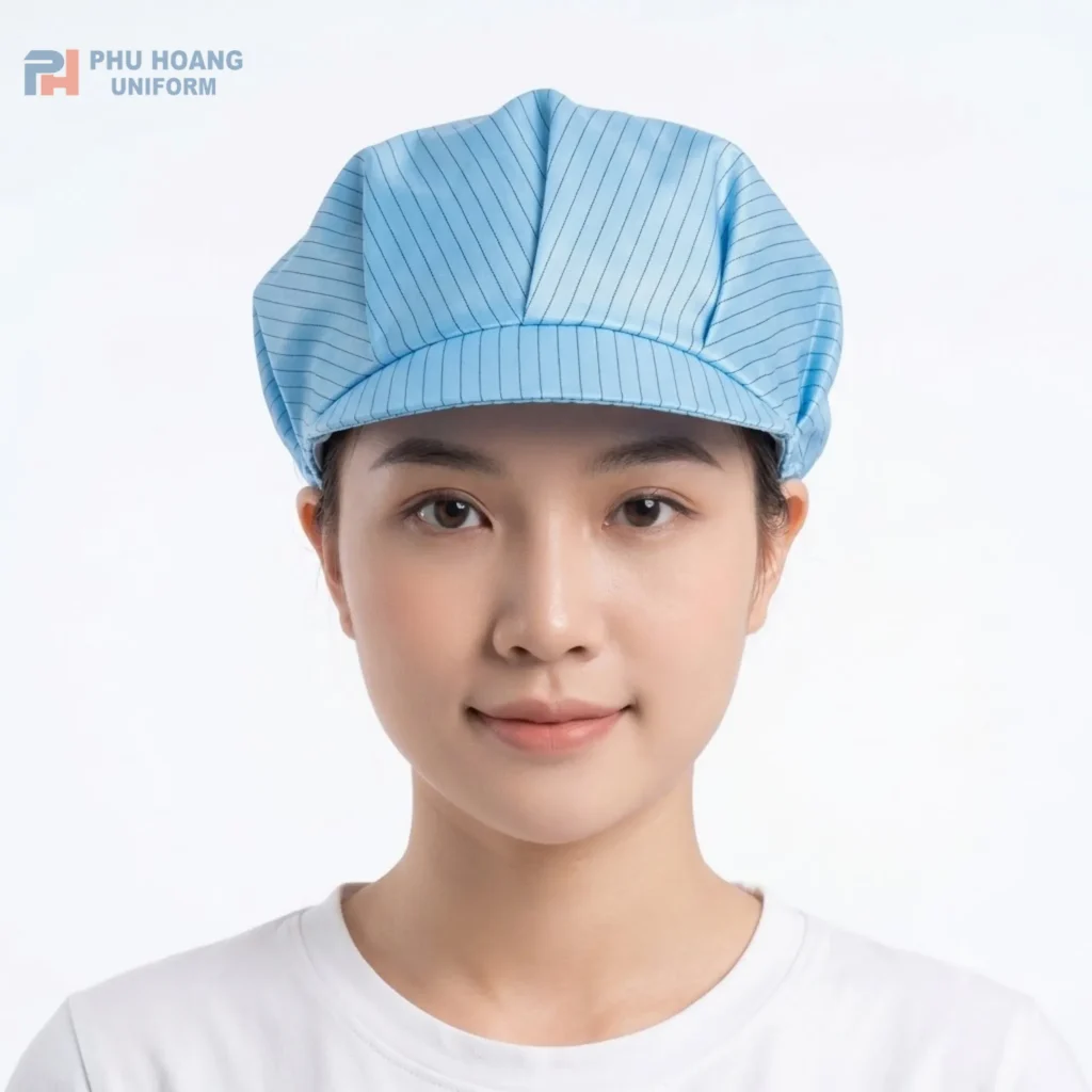 Nón phòng sạch chống tĩnh điện màu xanh dương cao cấp Nón phòng sạch chống tĩnh điện màu xanh dương cao cấp tại Phú Hoàng Uniform.