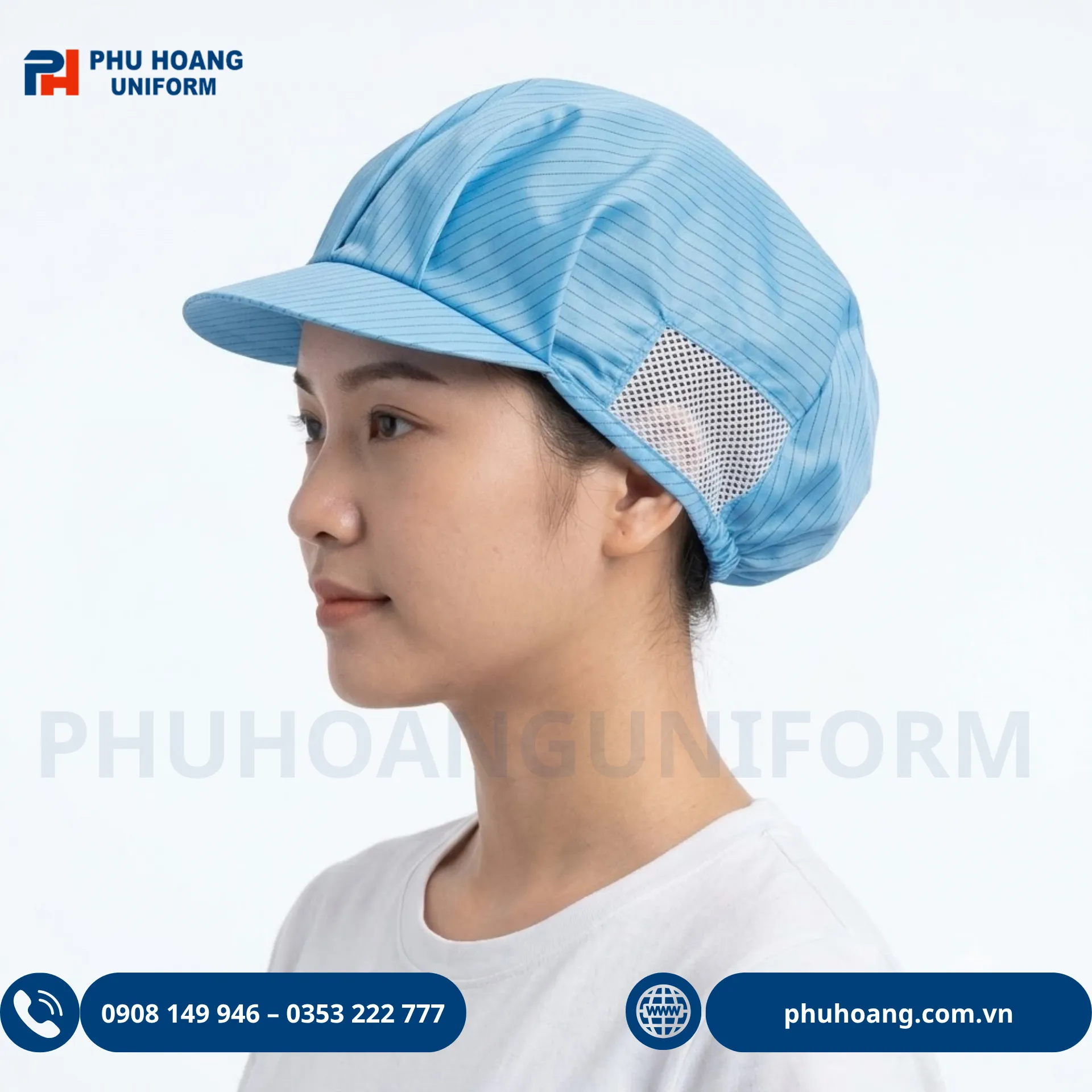 non-phong-sach-chong-tinh-dien-mau-xanh (2) Nón phòng sạch chống tĩnh điện màu xanh dương cao cấp tại Phú Hoàng Uniform.