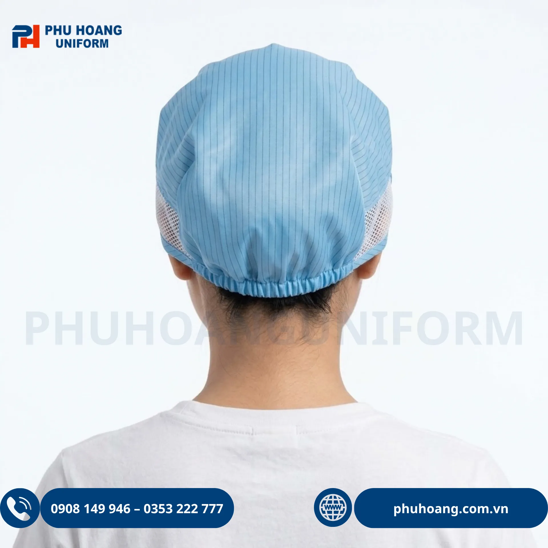 non-phong-sach-chong-tinh-dien-mau-xanh (3) Nón phòng sạch chống tĩnh điện màu xanh dương cao cấp tại Phú Hoàng Uniform.
