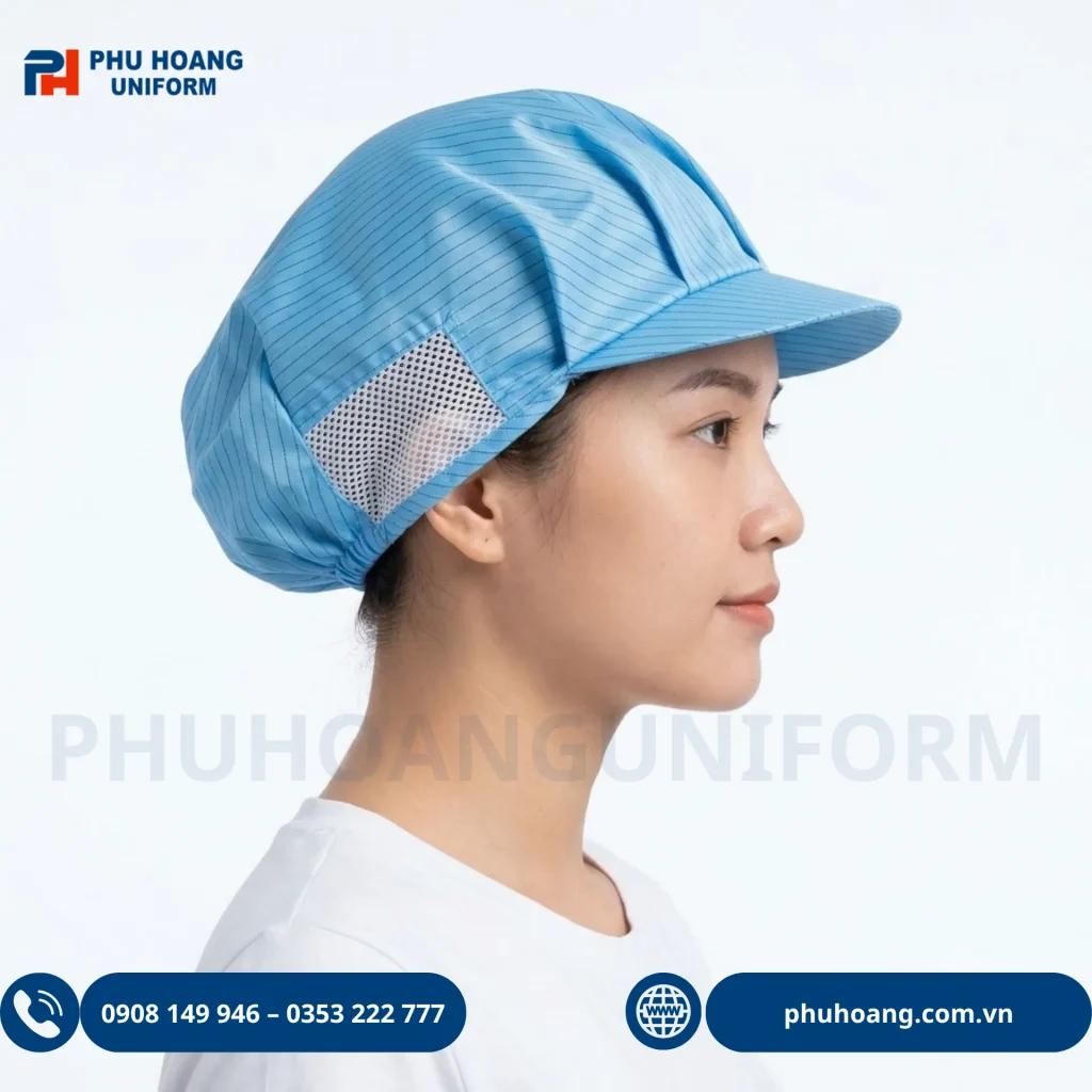 Nón phòng sạch chống tĩnh điện màu xanh dương cao cấp Nón phòng sạch chống tĩnh điện màu xanh dương cao cấp tại Phú Hoàng Uniform.