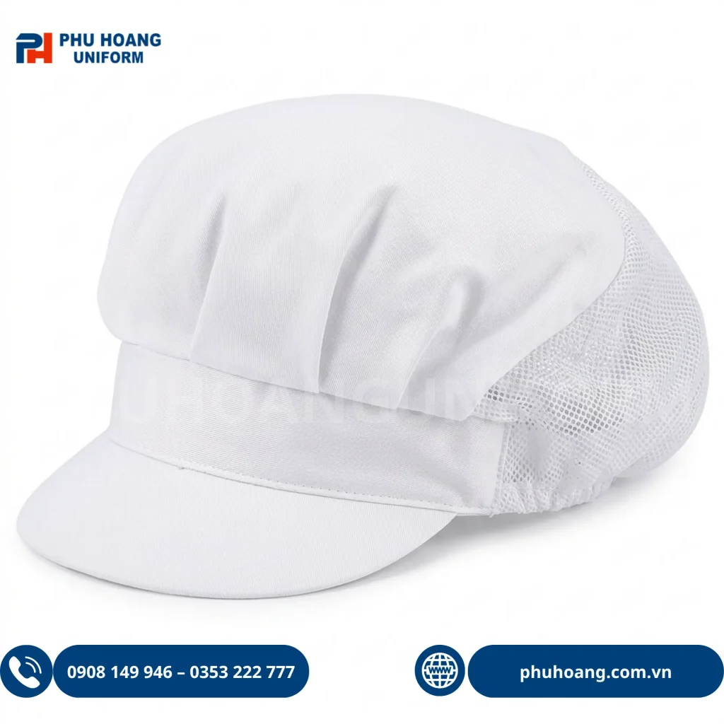 Nón thủy sản trùm đầu màu trắng cao cấp chuẩn phòng sạch Phú Hoàng Uniform Nón thủy sản trùm đầu màu trắng cao cấp chuẩn phòng sạch Phú Hoàng Uniform
