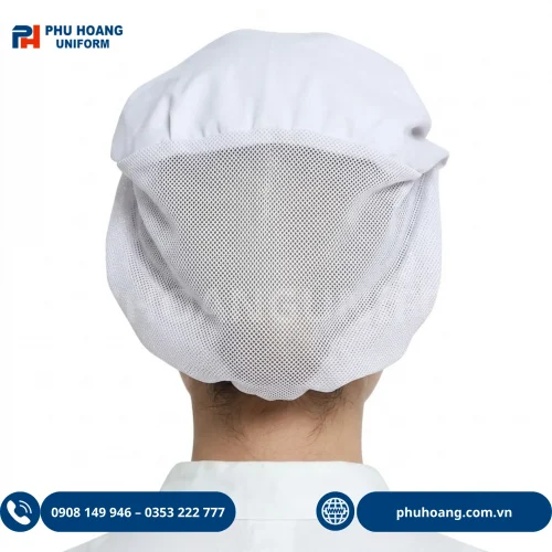 Nón thủy sản trùm đầu màu trắng cao cấp chuẩn phòng sạch Phú Hoàng Uniform