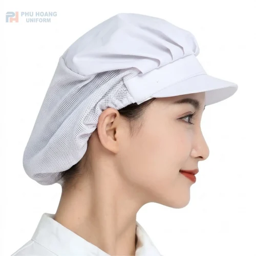 Nón thủy sản trùm đầu màu trắng cao cấp chuẩn phòng sạch Phú Hoàng Uniform