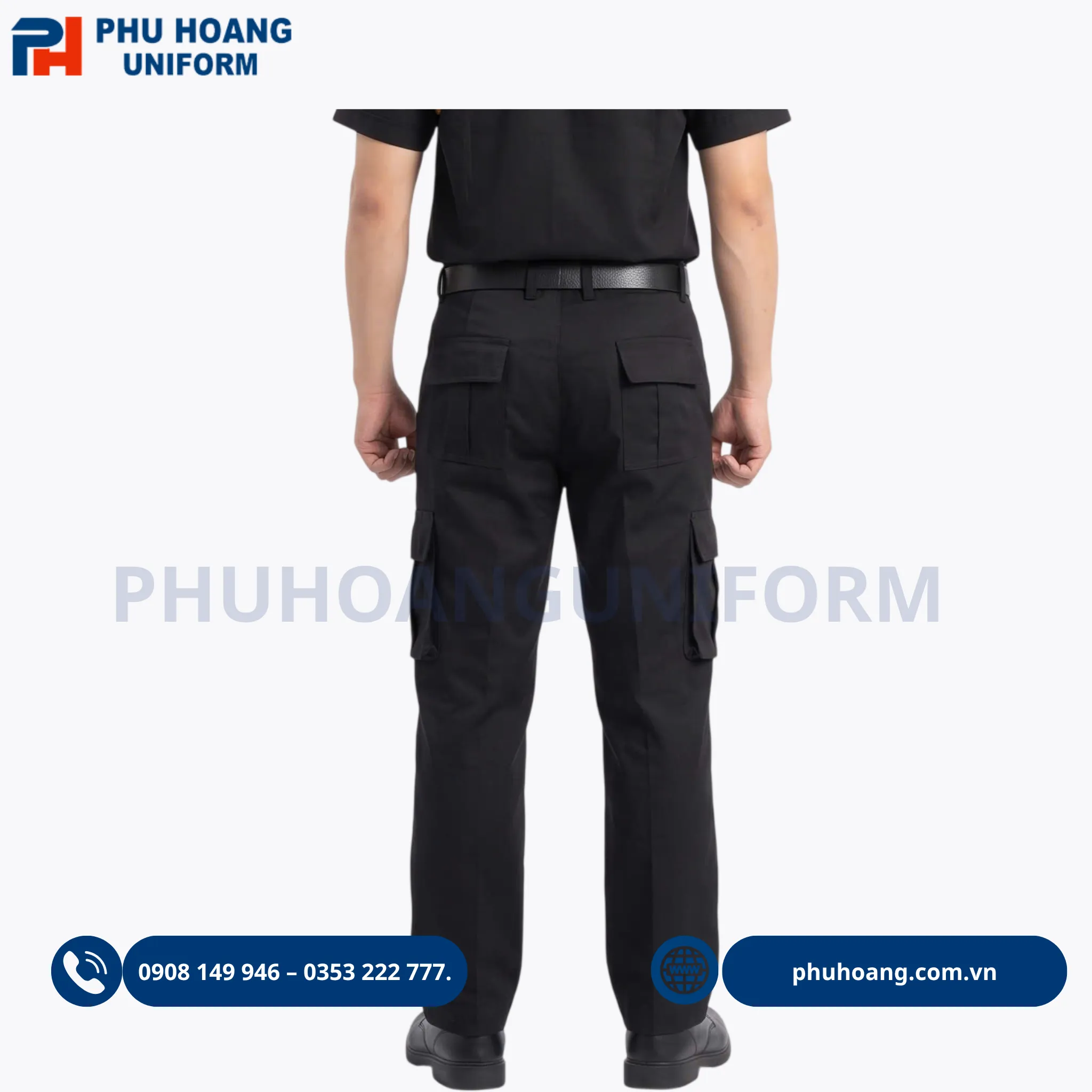 quan-bao-ve-tui-hop-mau-den (2) Quần bảo vệ túi hộp màu đen Phú Hoàng, thiết kế lịch sự, phù hợp cho đồng phục bảo vệ công ty, nhà hàng, khách sạn.